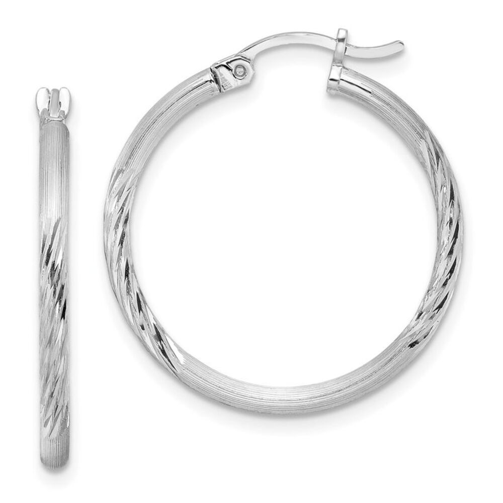 2mm, Satin, Diamond Cut Sterling Silver Hoops - 25mm (1 Inch)
